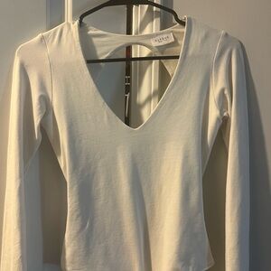 Long Sleeve V-Neck Women's Top in Cream